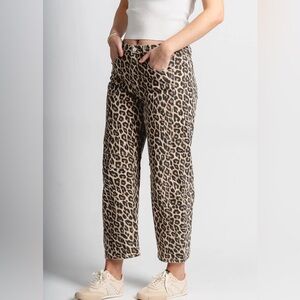 Michael Kors Leopard Print Khaki Denim Ankle Jeans Sz 16